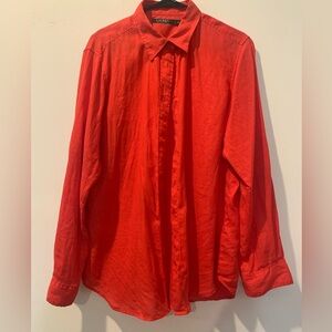 Lauren Ralph Lauren Red Linen Button Down Shirt